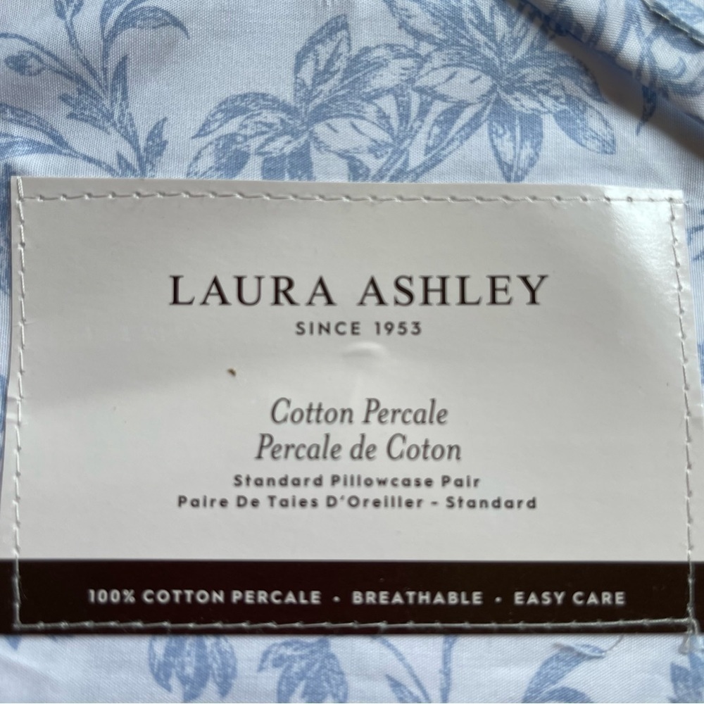 Laura Ashley Blue Floral Natalie cotton Percale 2 Standard pillowcases NWT - Picture 8 of 8